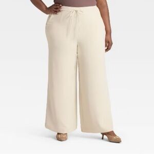 🧨📸 Size XXL A New Day Elegant Draw String Cream Color Wide-Leg Pants, Linen